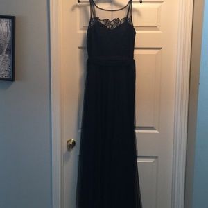 Bill Levkoff Black Lace and Tulle Long Dress